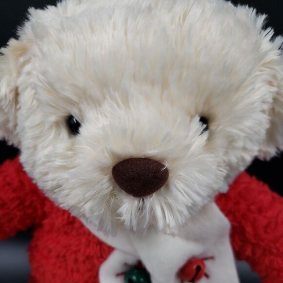 Musical Hallmark Christmas Plush Decor Teddy Bear Plays Jingle Bells Red Cream - Picture 3 of 16